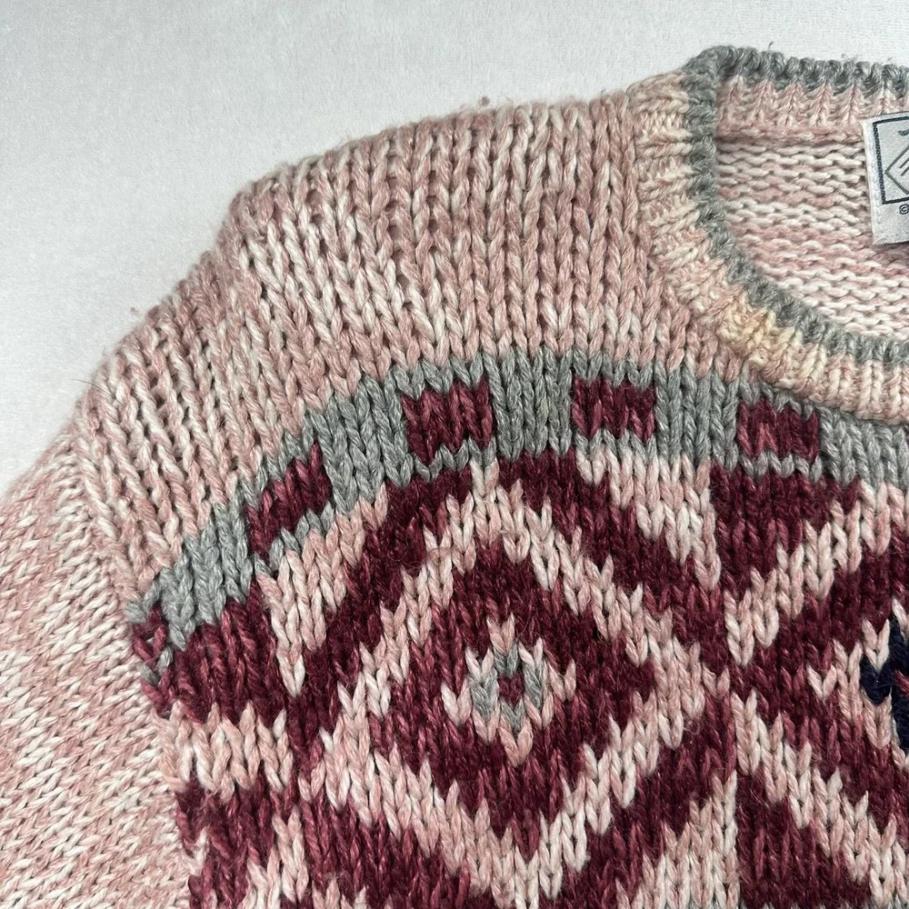 Nuggets Hand Knit‎ Sweater Women's Size M Multicolor Vintage Shoulder Pads